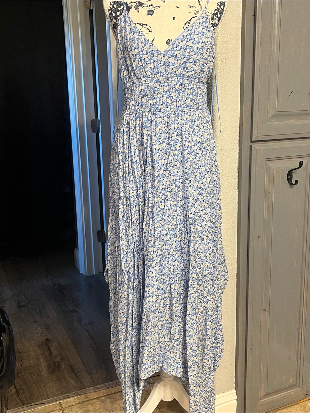 Blu Pepper Blue and White Floral High-Low Maxi Dress